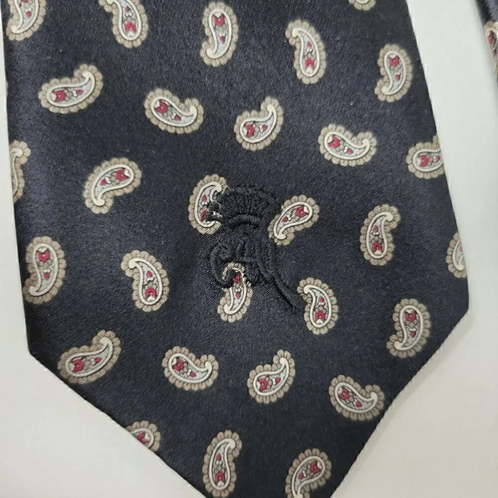 COUNTESS MARA SISTINE SATIN SILK TIE BLACK PAISLEY PATTERN 3.5